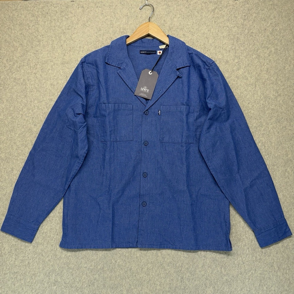 Levi's Made & Crafted Japanese Fabric Camp Shirt Mensβ M Blue Linen Blend NWT